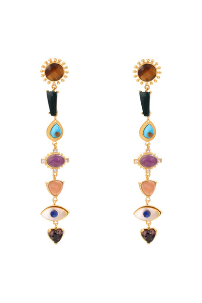 Gold Plated Multi Stone Dangler Earrings