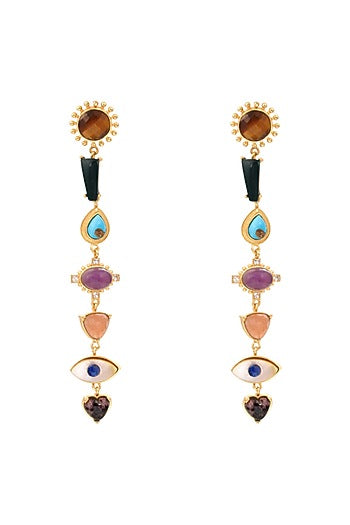 Gold Plated Multi Stone Dangler Earrings