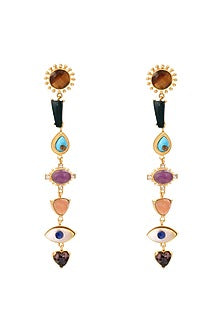 Gold Plated Multi Stone Dangler Earrings