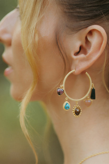 Gold Plated Multi Stone Hoop Earrings