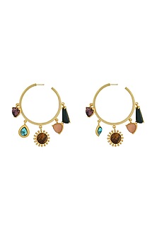 Gold Plated Multi Stone Hoop Earrings