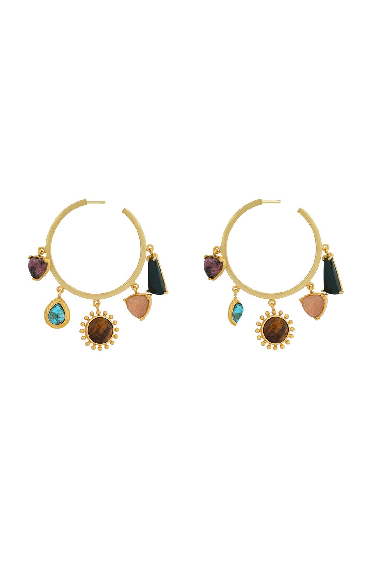 Gold Plated Multi Stone Hoop Earrings
