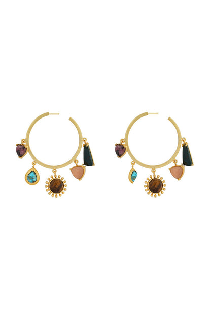 Gold Plated Multi Stone Hoop Earrings