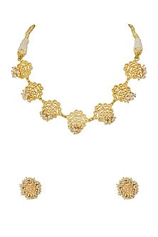 Gold Finish Pearl Choker Necklace Set