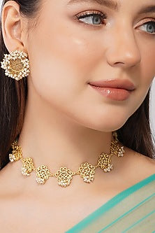Gold Finish Pearl Choker Necklace Set