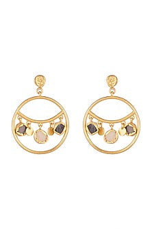 Gold Plated Smoky Topaz & Citrine Stone Earrings