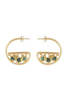 Gold Plated Green Chalcedony Stone Earrings