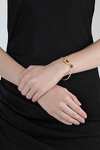 Gold Plated Carnelian Stone Openable Bangle