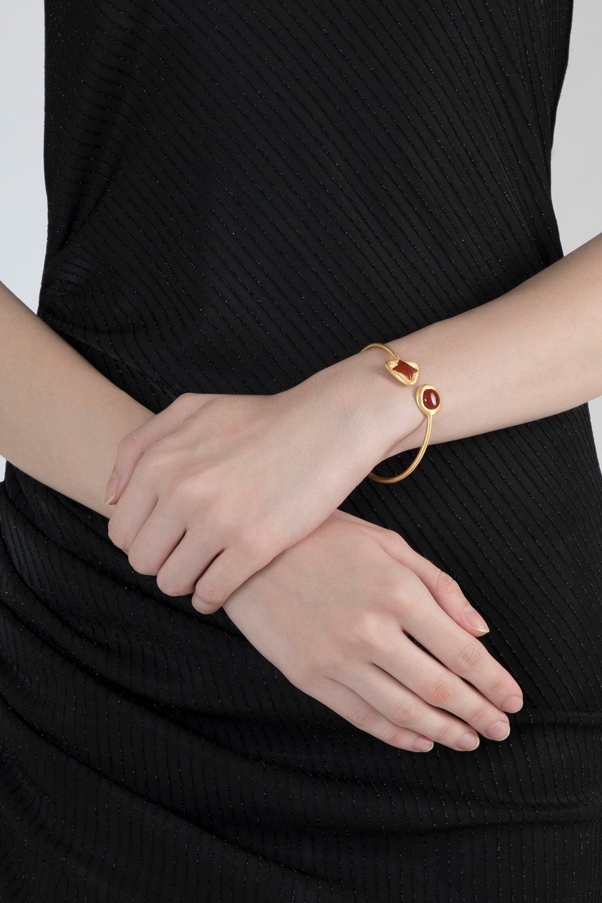 Gold Plated Carnelian Stone Openable Bangle
