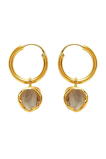 Gold Plated Green Amethyst Hoop Earrings