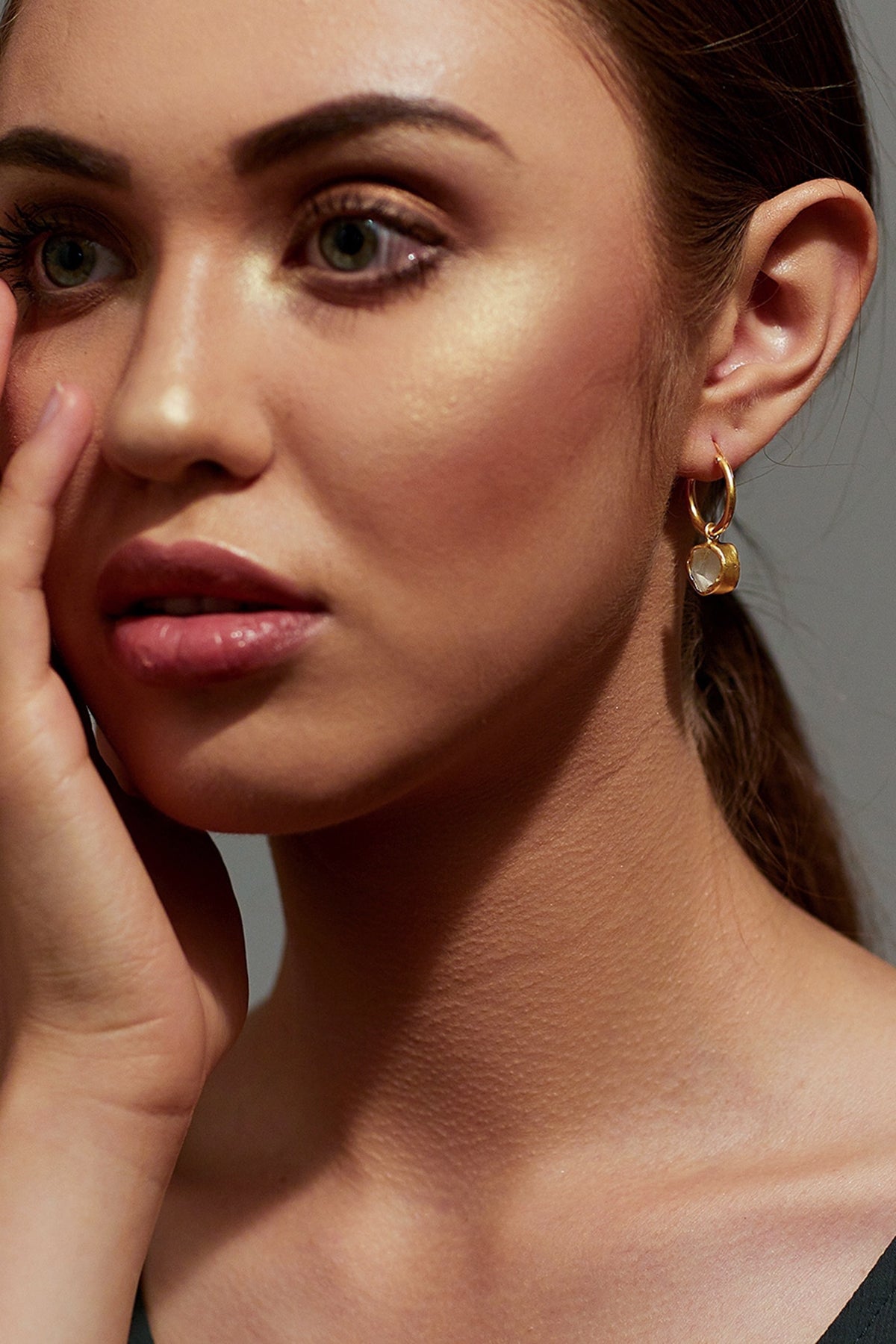 Gold Plated Green Amethyst Hoop Earrings