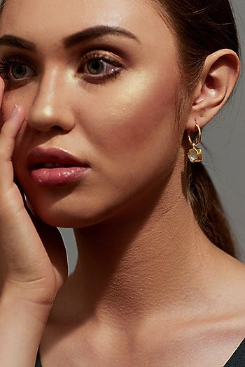 Gold Plated Green Amethyst Hoop Earrings