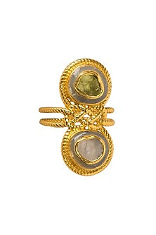 Gold Plated Yellow Rainbow Moonstone Ring
