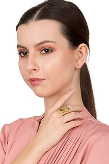 Gold Plated Yellow Rainbow Moonstone Ring