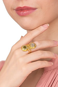 Gold Plated Yellow Rainbow Moonstone Ring