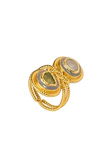 Gold Plated Yellow Rainbow Moonstone Ring