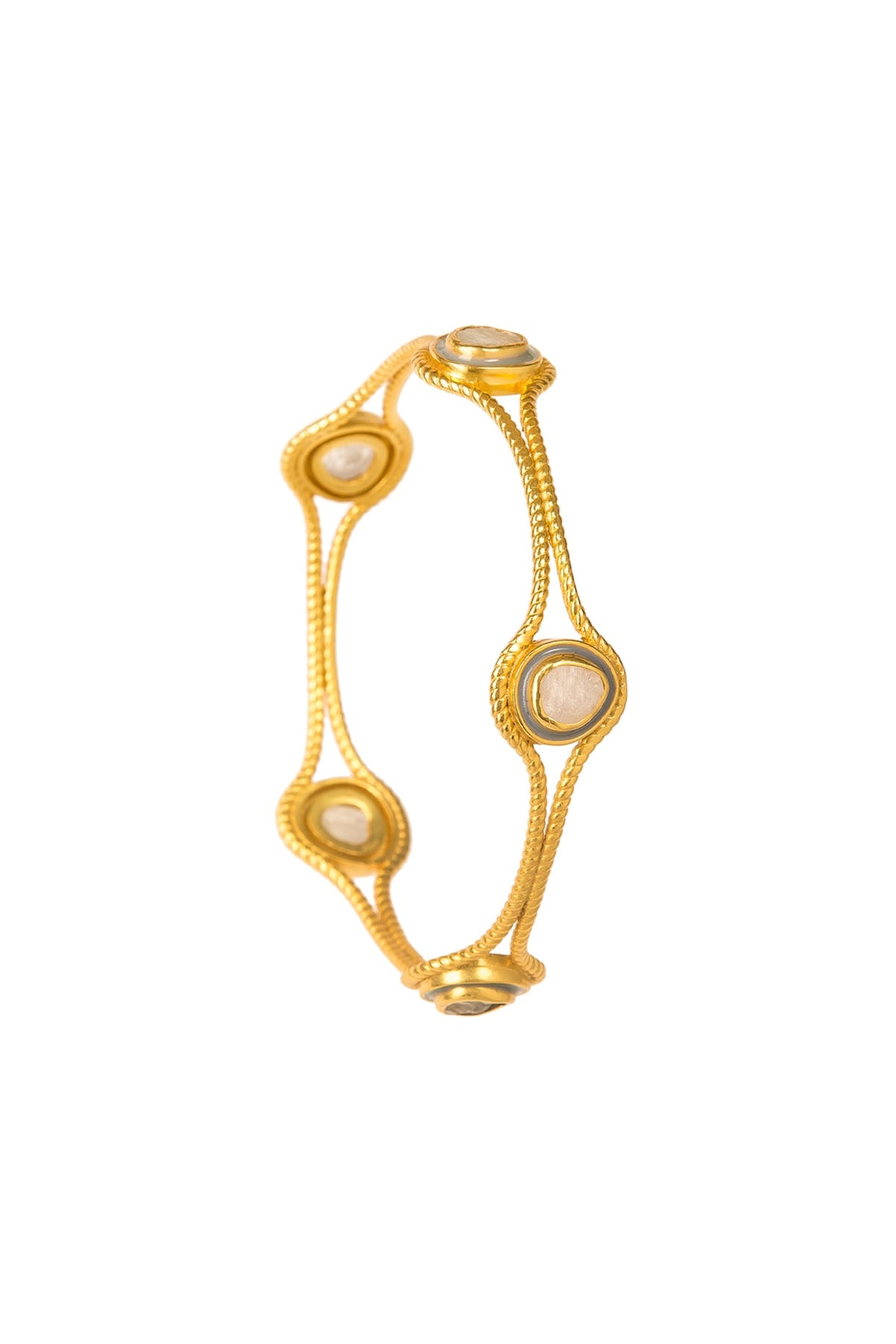 Gold Plated Yellow Rainbow Moonstone Bangle