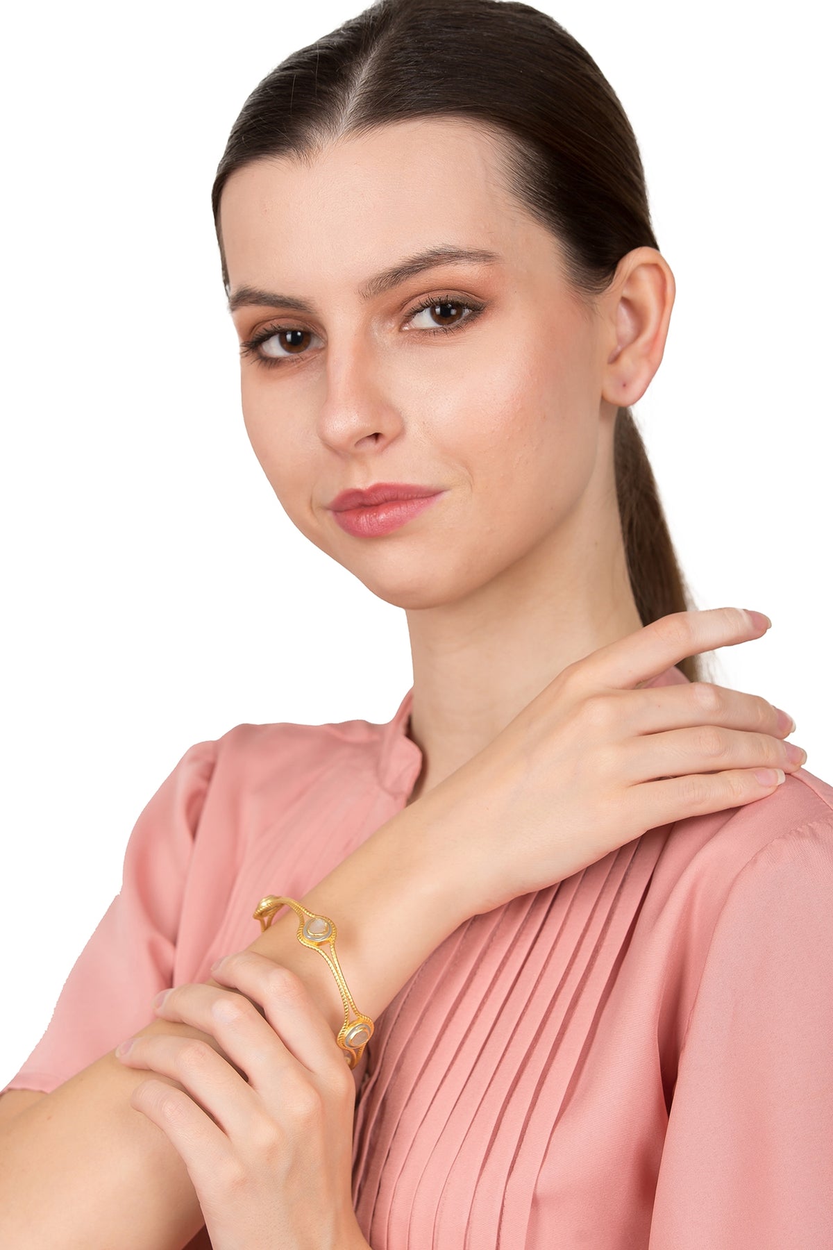 Gold Plated Yellow Rainbow Moonstone Bangle