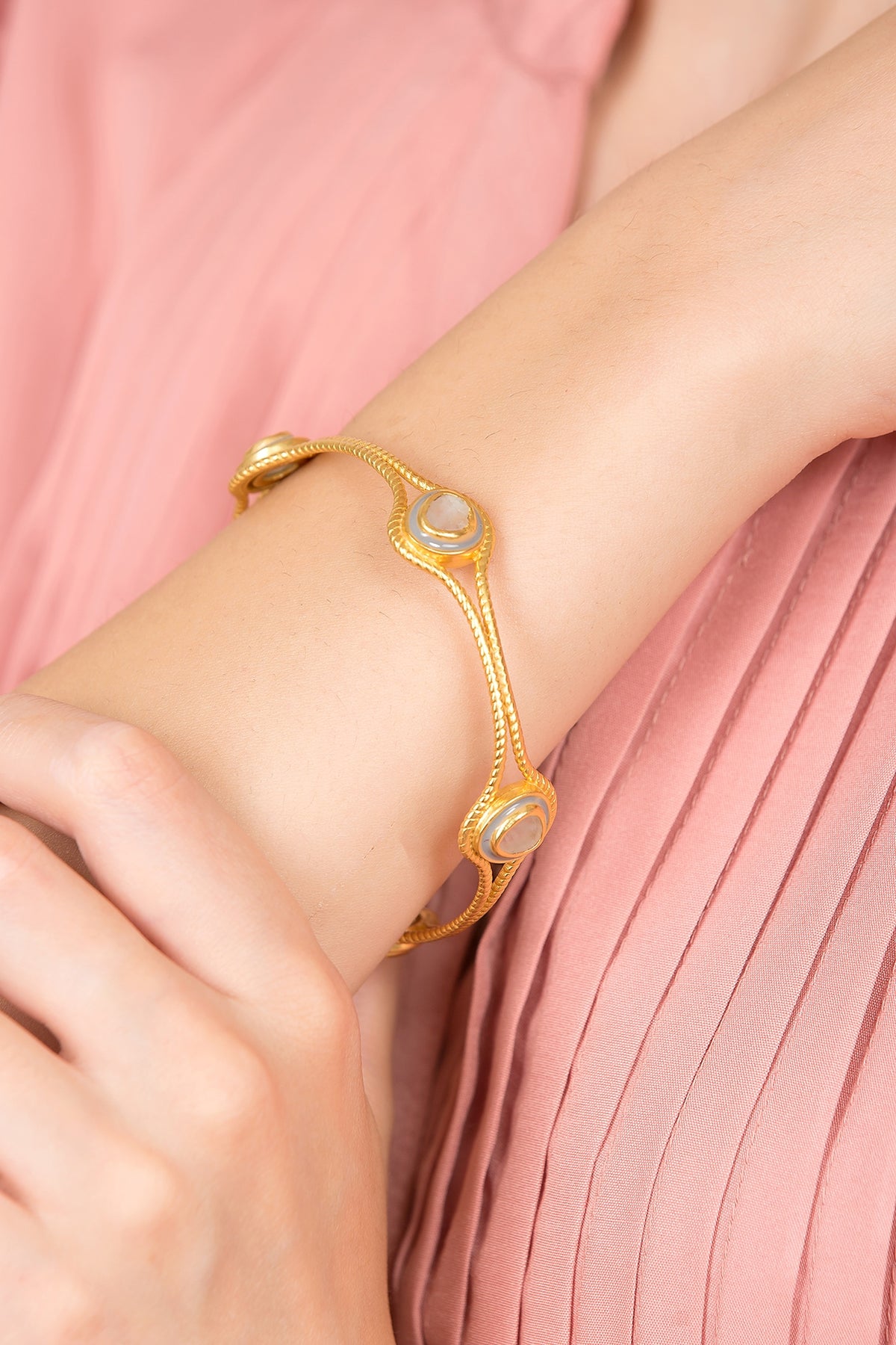 Gold Plated Yellow Rainbow Moonstone Bangle