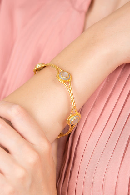 Gold Plated Yellow Rainbow Moonstone Bangle