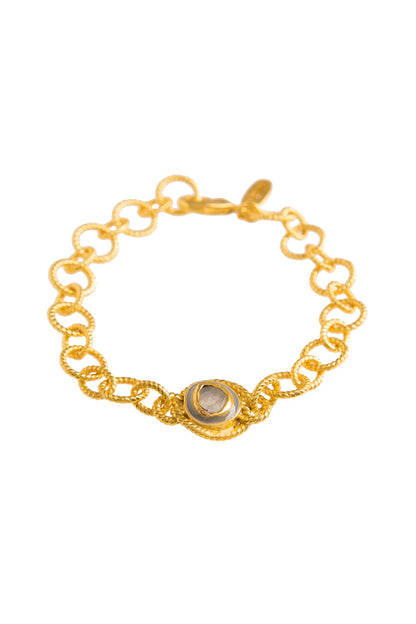 Gold Plated Rainbow Moonstone Link Bracelet