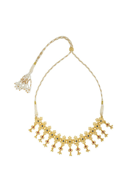 Gold Plated Blue & Red Cubic Zirconia Choker Necklace