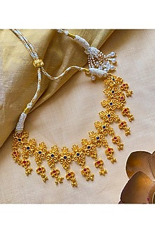 Gold Plated Blue & Red Cubic Zirconia Choker Necklace