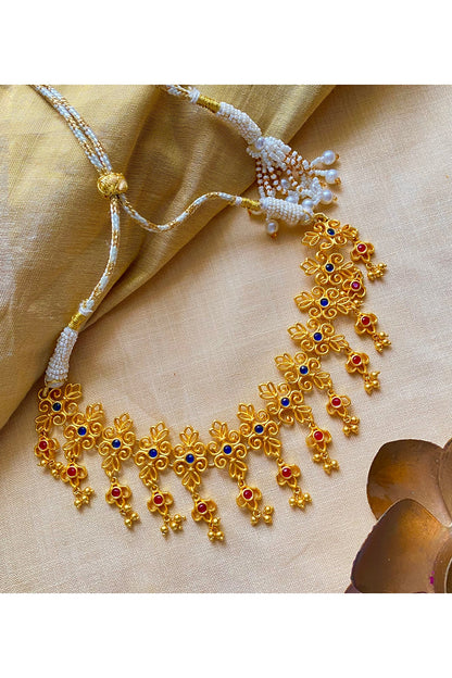 Gold Plated Blue & Red Cubic Zirconia Choker Necklace