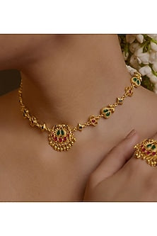 Gold Plated Emerald Green & Ruby Red Cubic Zirconia Choker Necklace