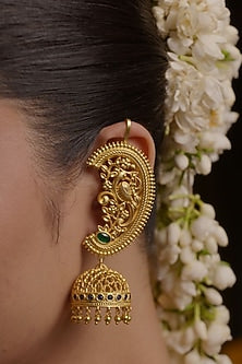 Gold Plated Cubic Zirconia & Pearl Drop Jhumka Earrings