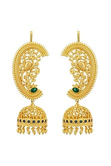Gold Plated Cubic Zirconia & Pearl Drop Jhumka Earrings