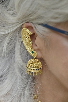 Gold Plated Cubic Zirconia & Pearl Drop Jhumka Earrings