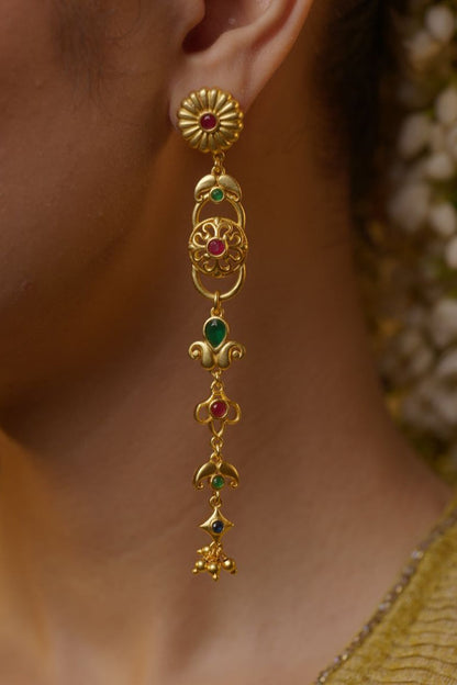 Gold Plated Cubic Zirconia Floral Dangler Earrings