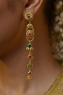 Gold Plated Cubic Zirconia Floral Dangler Earrings