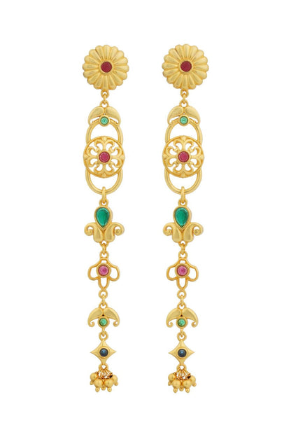 Gold Plated Cubic Zirconia Floral Dangler Earrings