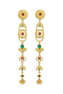 Gold Plated Cubic Zirconia Floral Dangler Earrings