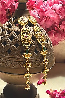 Gold Plated Cubic Zirconia Floral Dangler Earrings