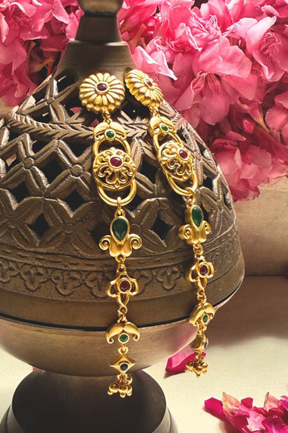 Gold Plated Cubic Zirconia Floral Dangler Earrings