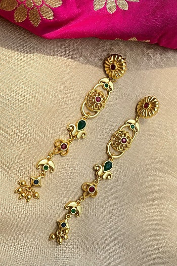 Gold Plated Cubic Zirconia Floral Dangler Earrings