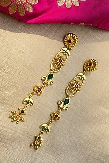Gold Plated Cubic Zirconia Floral Dangler Earrings