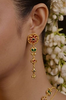 Gold Plated Cubic Zirconia Floral Dangler Earrings