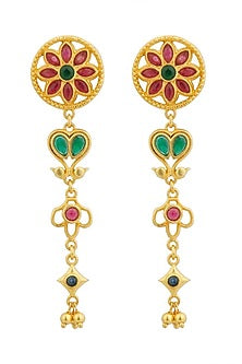Gold Plated Cubic Zirconia Floral Dangler Earrings