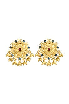 Gold Plated Cubic Zirconia & Bead Drop Floral Dangler Earrings