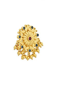 Gold Plated Cubic Zirconia & Bead Drop Floral Dangler Earrings