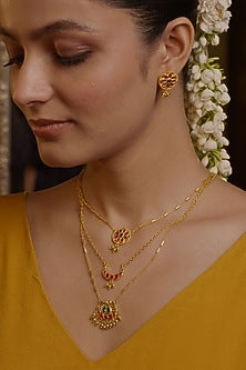 Gold Plated Cubic Zirconia Layered Necklace Gift Box (Set Of 3)