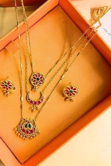 Gold Plated Cubic Zirconia Layered Necklace Gift Box (Set Of 3)
