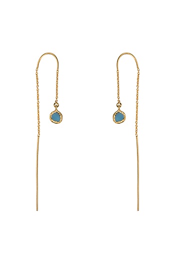 Gold Plated Earrings With Blue Topaz Stone
