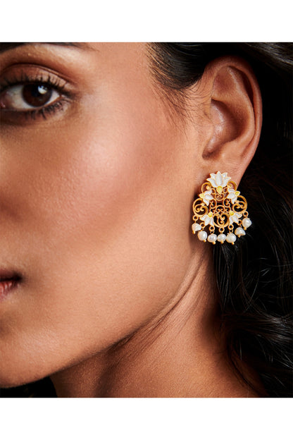 Gold Plated Enamel & Pearl Stud Earrings
