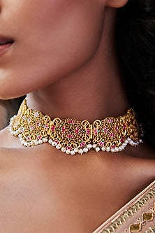 Gold Plated Lotus Motif Choker Necklace