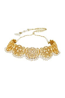 Gold Plated Motif & Pearl Choker Necklace